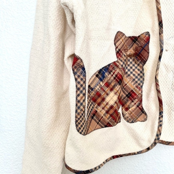 Vintage Handmade Patchwork Cats Meow Funky Cottagecore Granny Knit Jacket Kawaii - Picture 3 of 12